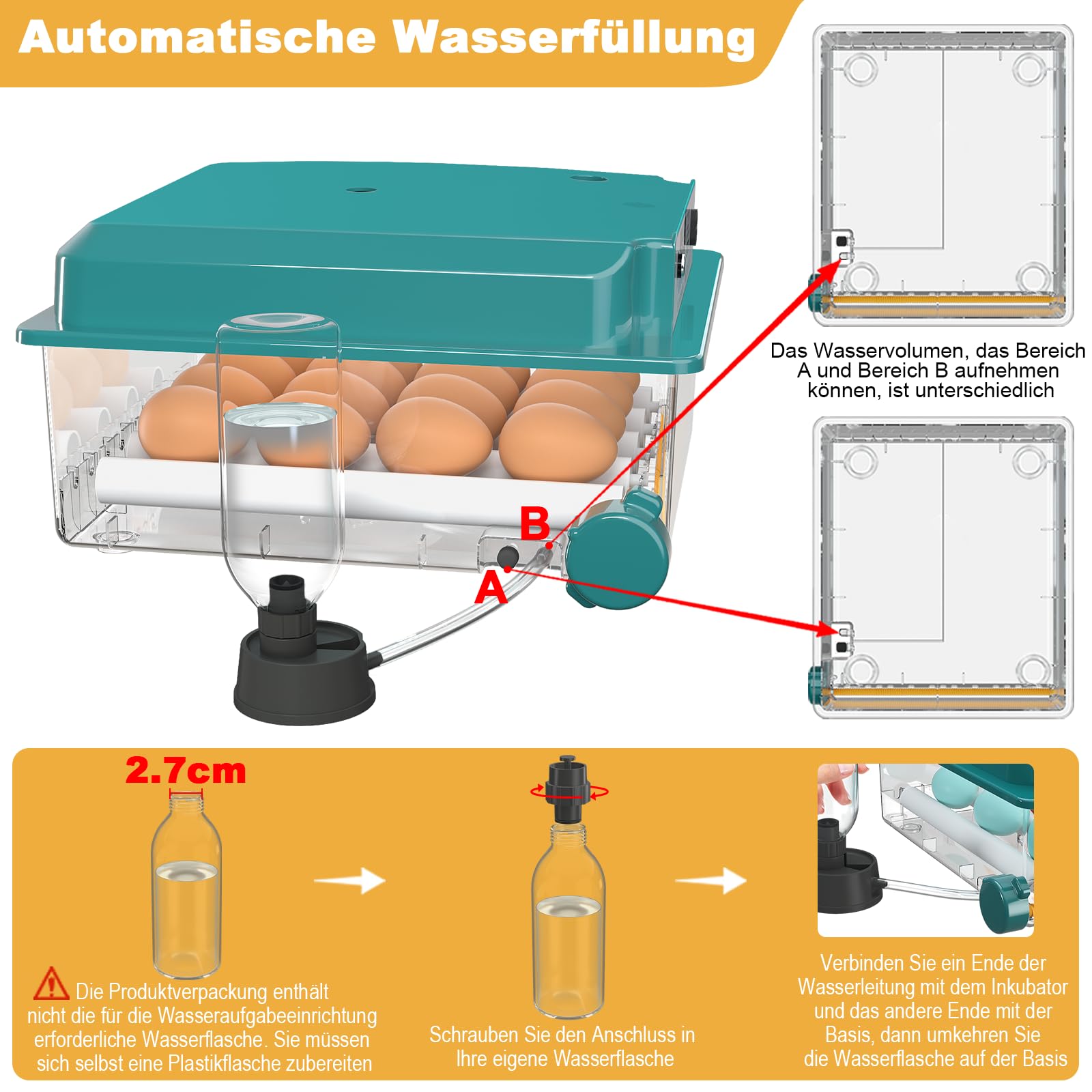 CoInceptus Brutautomat Vollautomatisch, Inkubator Hühner 12-16 Eier mit Automatischem Eierwenden und Automatischer Wasserzugabe, Brutkasten Hühner für Hühnereier, Wachtel und Enteneier