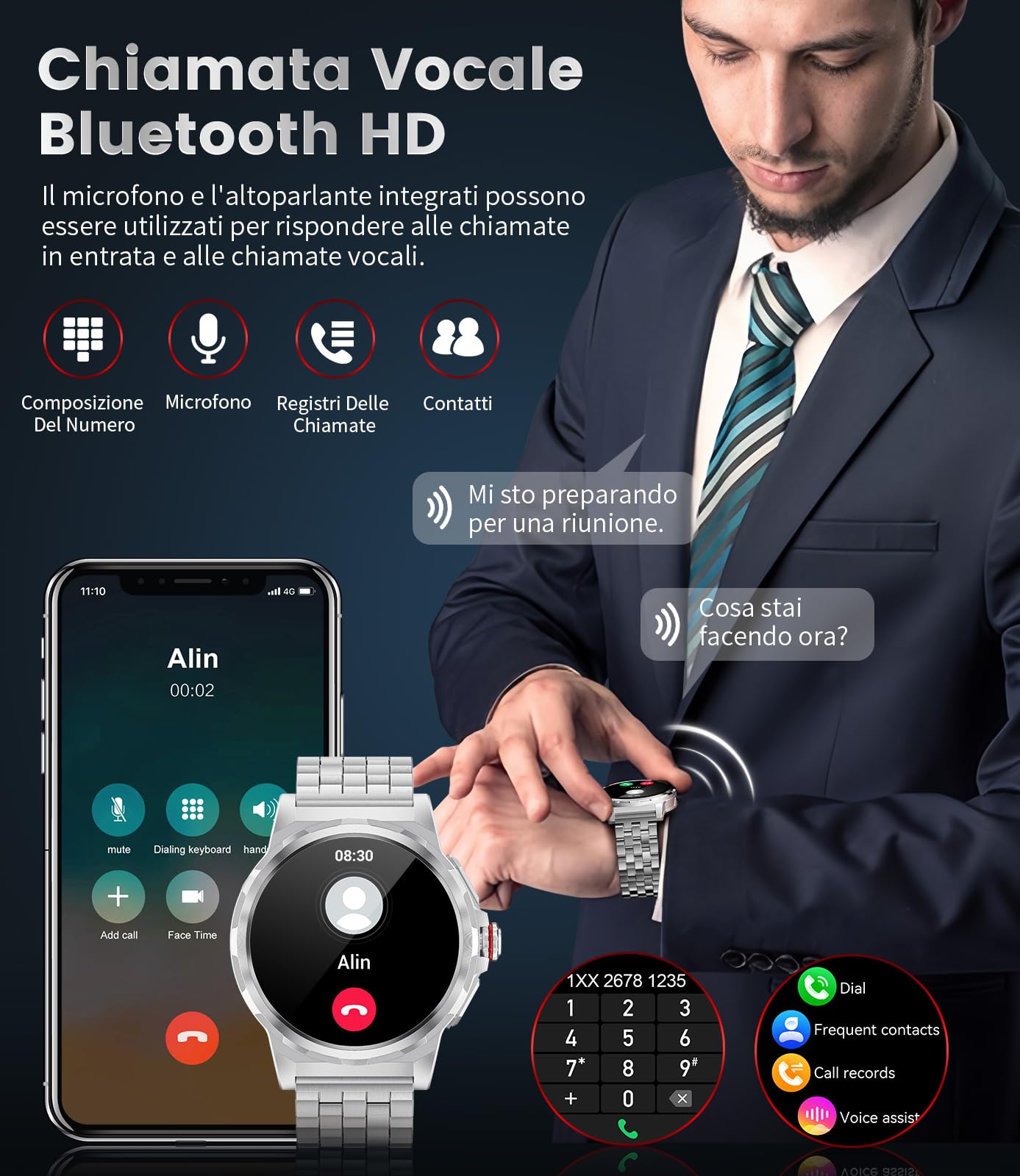 Smartwatch Uomo Orologio con Chiamate Bluetooth,1.43" AMOLED Militari Smart Watch,IP68 Impermeabile Fitness Watch,129+ modalità Sport,Cardiofrequenzimetro,SpO2,Notifiche Whatsapp per Android iOS