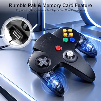 KIWITATA 2xClassic N64 Controller, Retro N64 Remote Wired Game Joystick Replacement Controller for N64 Console N 64 System Black+Gray