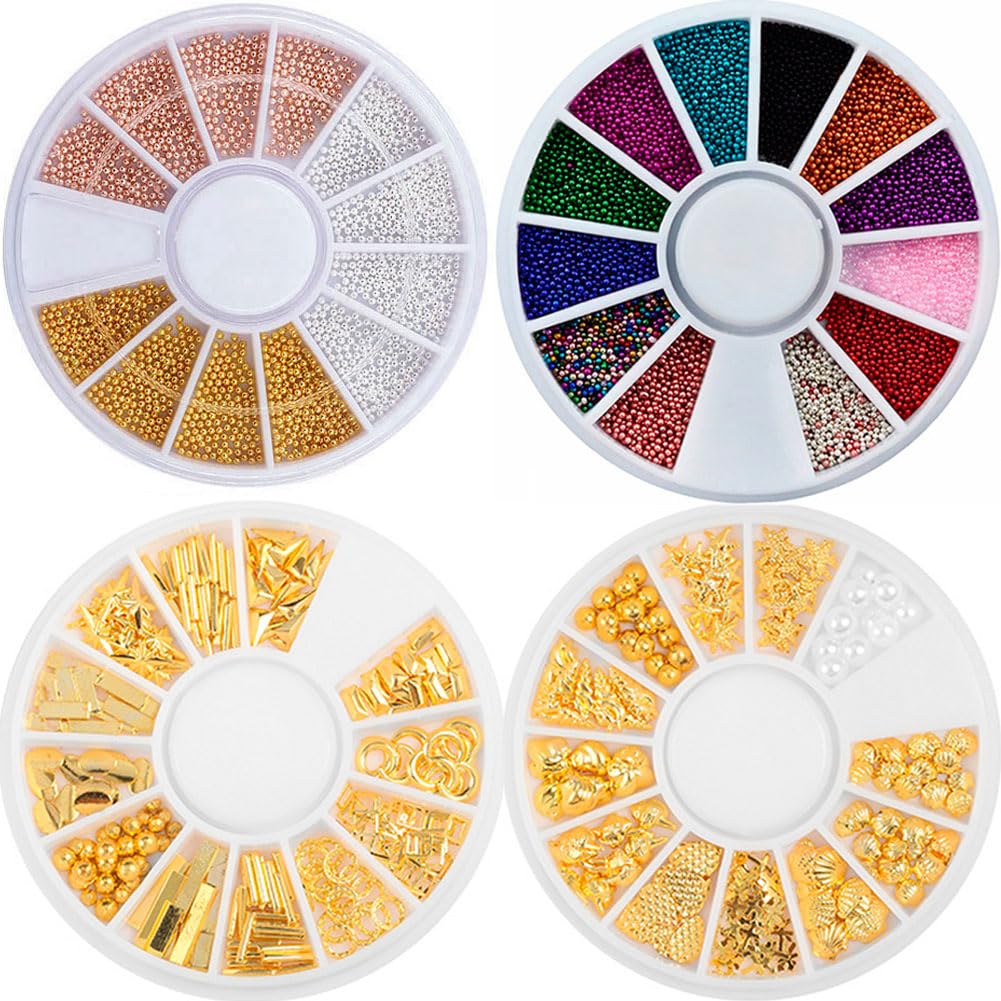 Mesiyun Nail Art 3D Caviar Beads Mini Metal Ball Gold Studs and Silver Micro Steel Beads