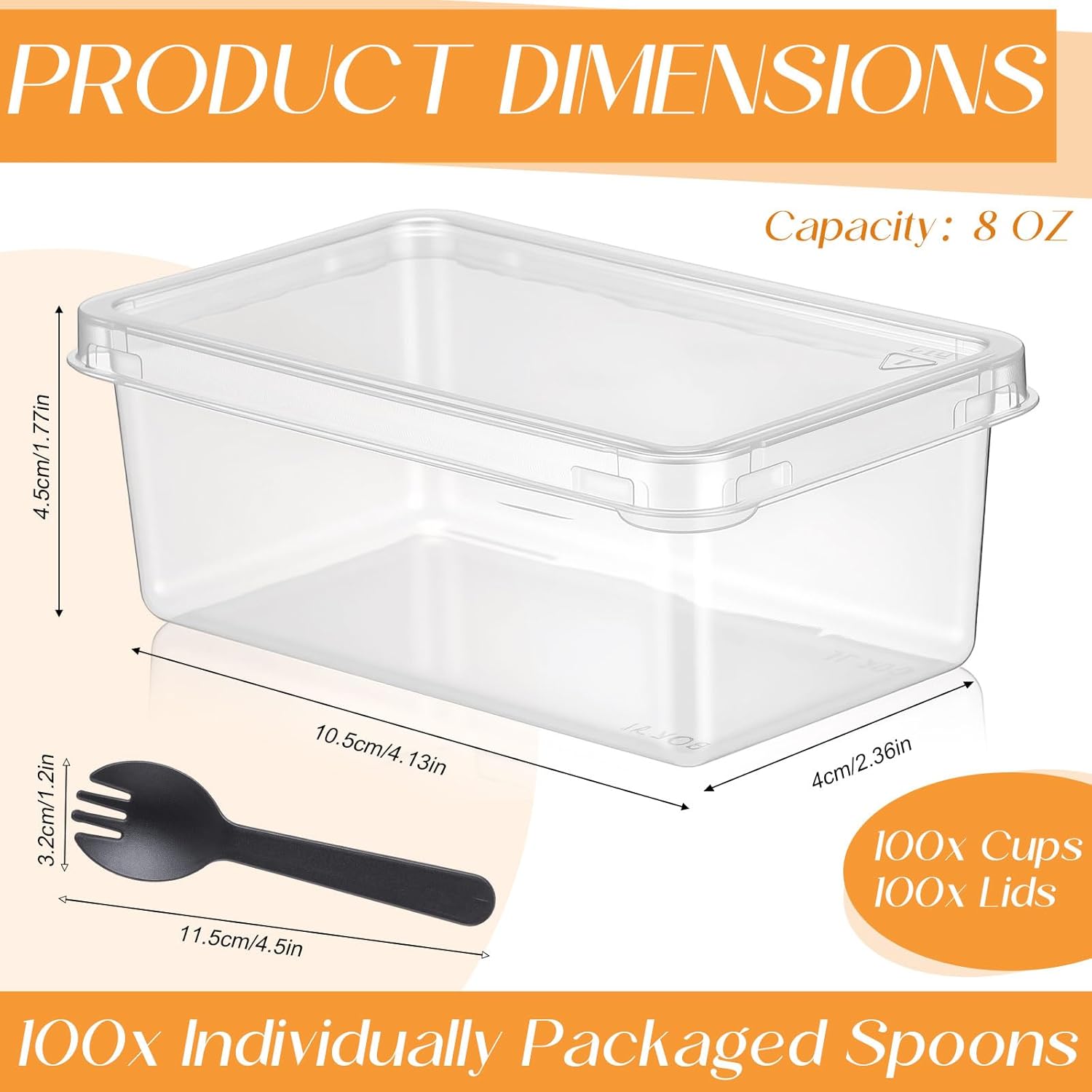 Tanlade 100 Pack 8oz Clear Dessert Cups with Lids and Sporks Rectangle Plastic Cups Disposable Parfait for Banana Pudding Appetizer Mousse Fruit Cupcakes Yogurt Oatmeal Serving - Image 2