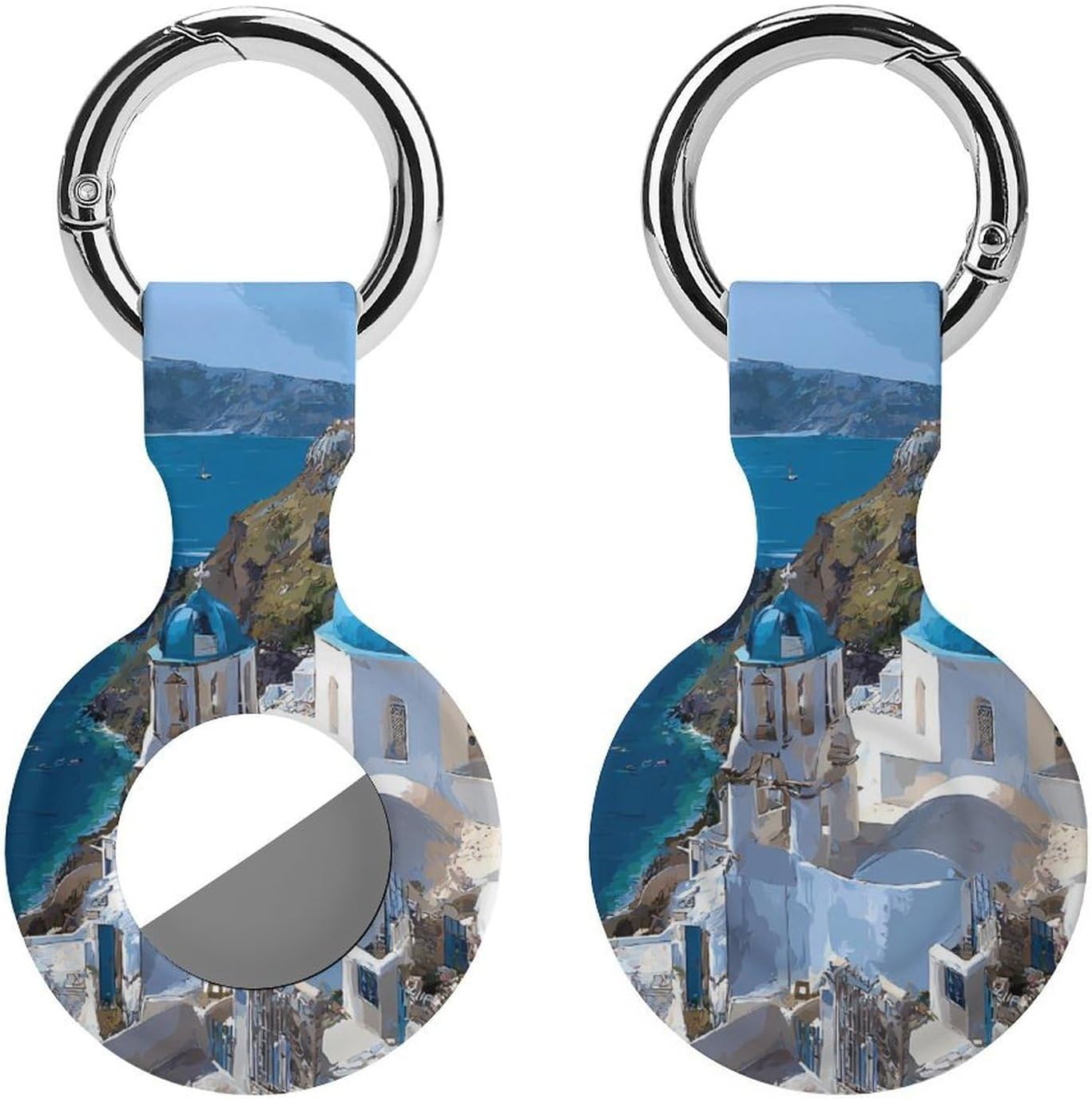 Greek Cliff Island Case Compatible with AirTag Holder Cover with Keychain Ring for Bags Luggages