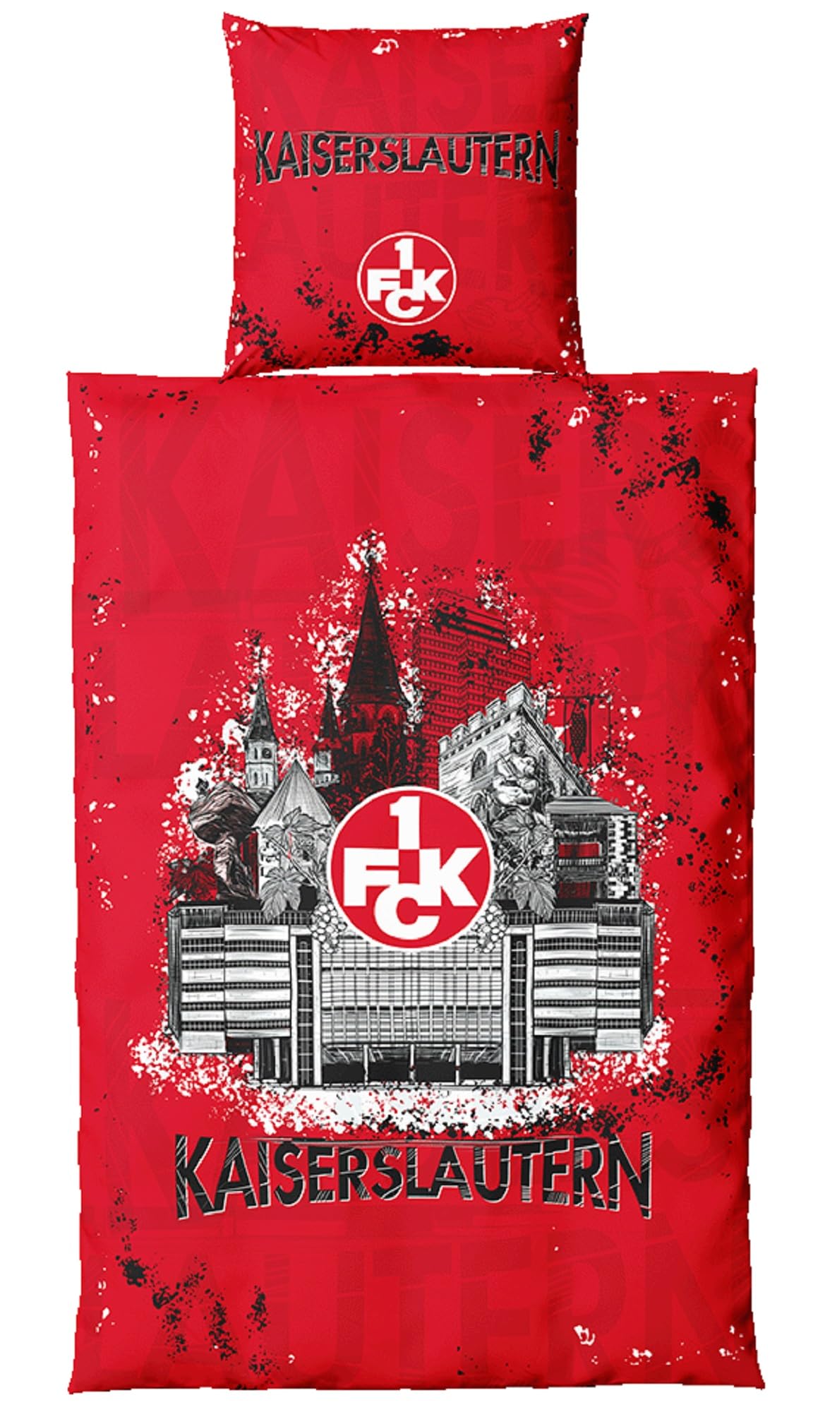 Generisch 1. FC Kaiserslautern Bettwäsche - Stadt - Rot | 135 x 200 cm | Baumwolle | Reißverschluss | FCK - Plus Lesezeichen I Love Kaiserslautern