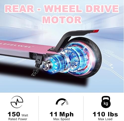 Miniatura 4 de Scooter eléctrico para niños de 6 a 12 años, motor de 150 W, 4711 mph, 60 minutos de tiempo de conducción, velocidad ajustable, pantalla LED, luces