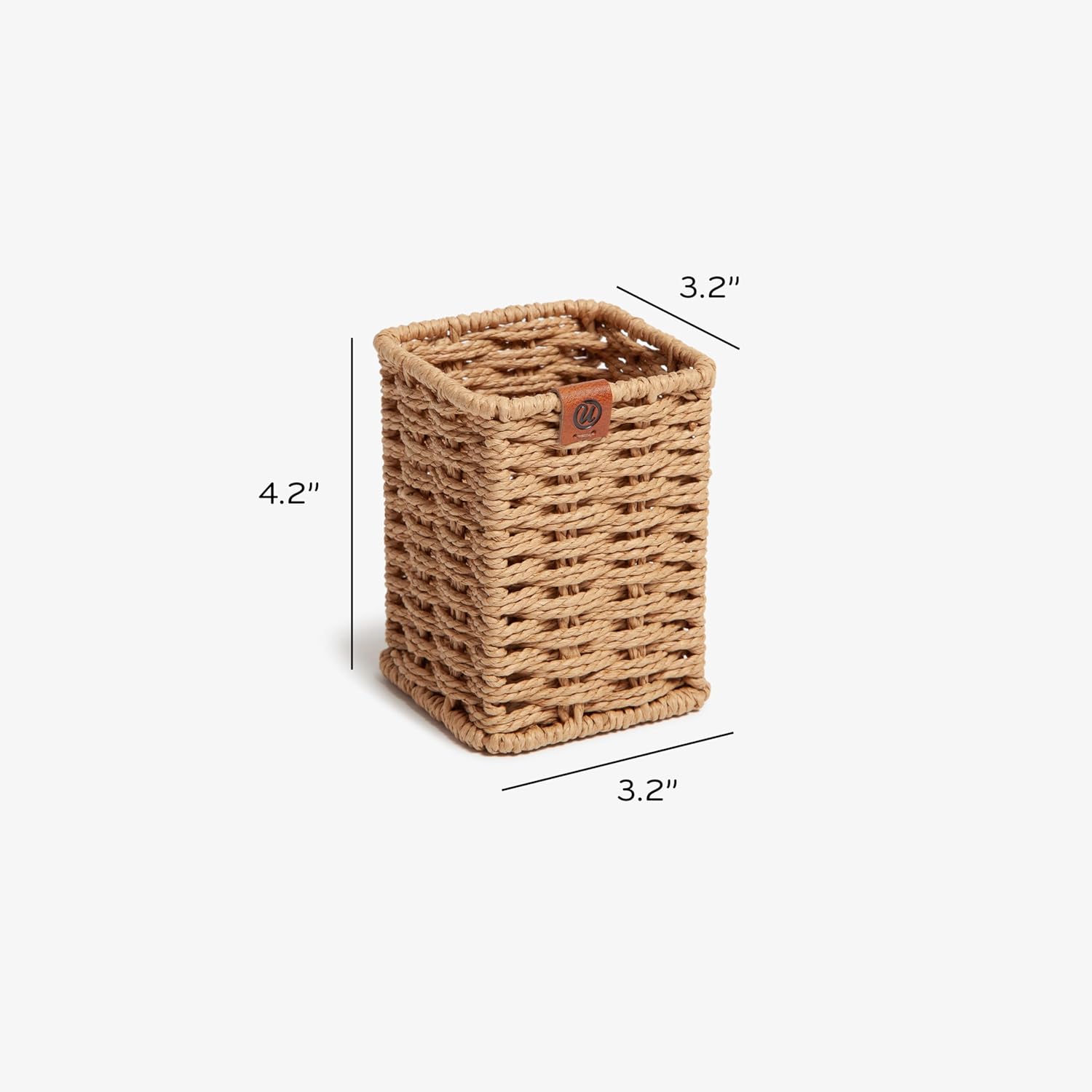U Brands Woven Pencil Cup, Rattan-Inspired Wicker Style Office Organization Supplies, Natural Wood, 1 Count