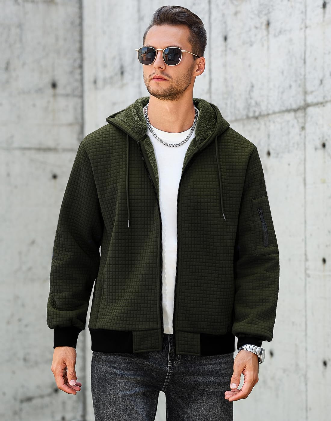 Mens Zip Up Hoodie Sherpa Lined Sweatshirt Heavyweight Fleece Full-Zip Winter Warm Jackets - Image 3