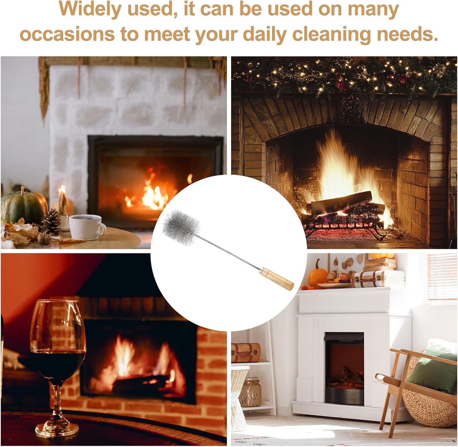 PATIKIL 18" Chimney Cleaning Wire Brush,2 Pcs Tent Wood Burning Stove Pipe Cleaning Brush with Stainless Steel Bristles for Fireplace Wood Burning Stove Tent Dryer Pipes (3.5" Dia)
