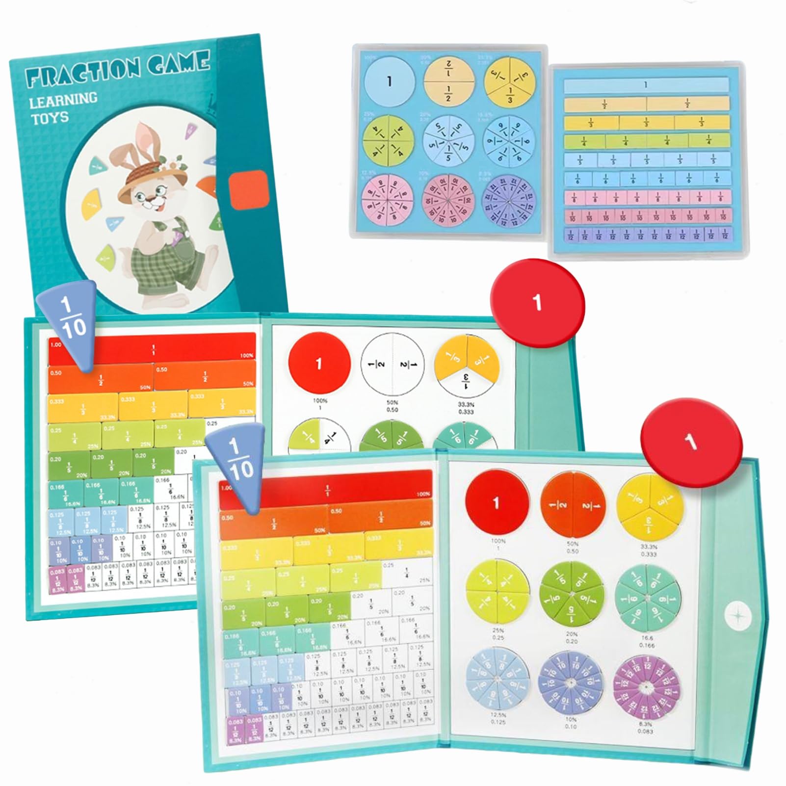 Magnetic Fraction Playbook, Magnetic Fraction Book, Magnetic Fraction Demonstration Book Math Master Set, Educational Math Learning Manipulatives Set Gift for Boys and Girls (2A)