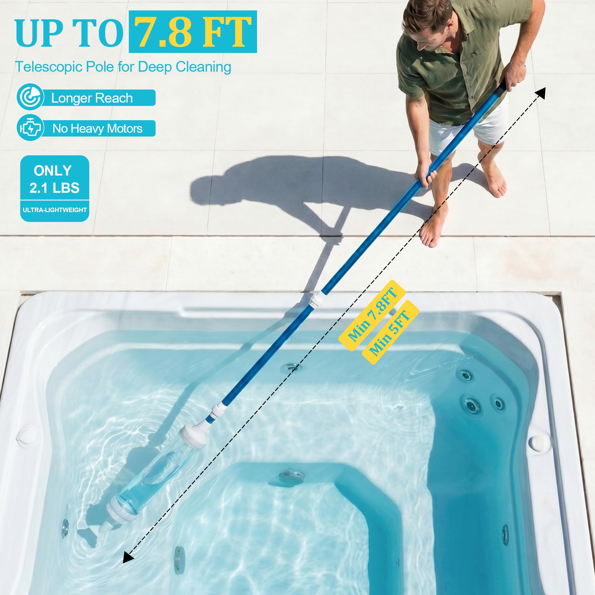 Aspirateur de spa manuel pour jacuzzi, sans pompage, sans piles ni électricité, alimenté par la pression de l'eau, aspirateur aspirateur ramasse les feuilles, le sable et les débris, avec poignée