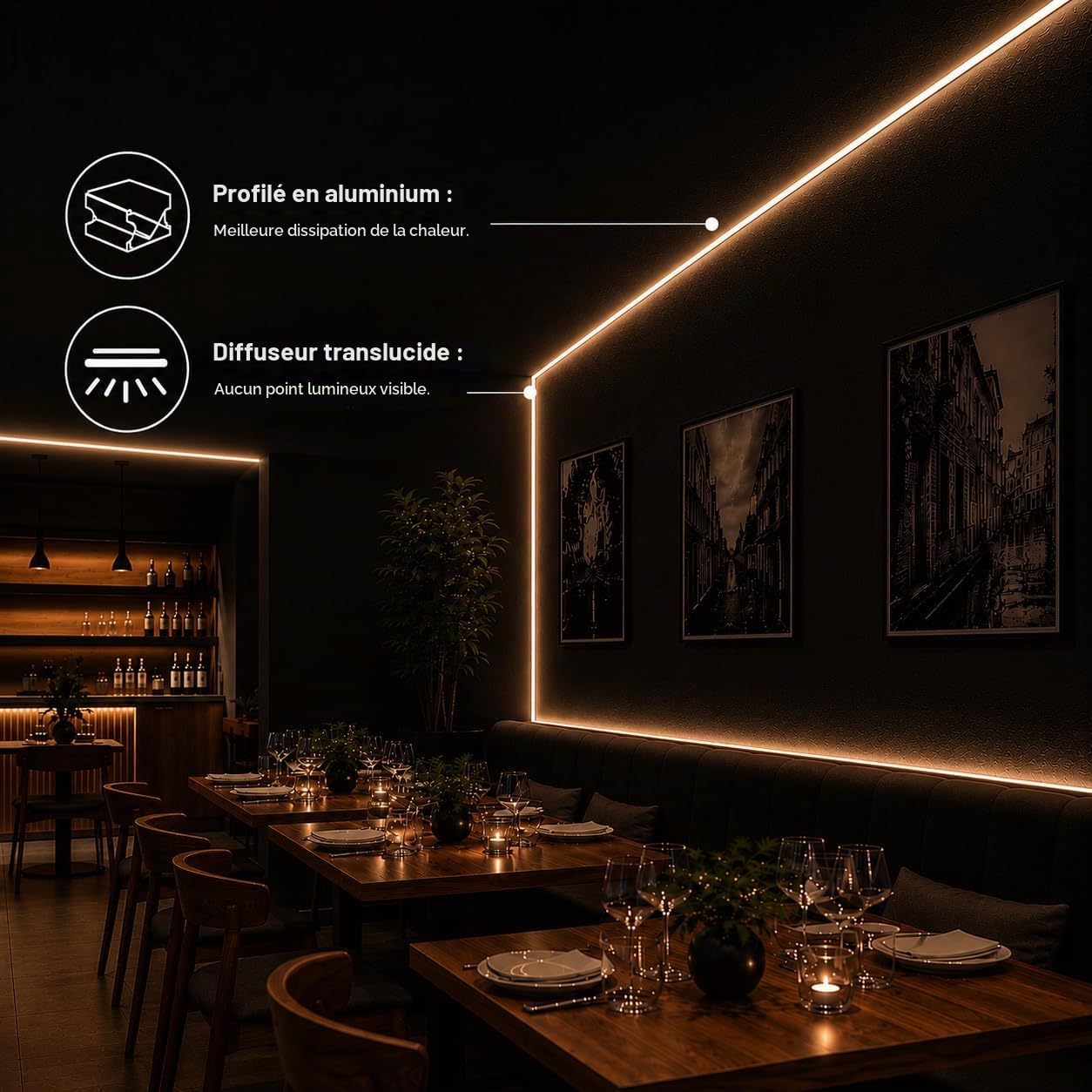 JANDEI - Lot de 6 Profilés en Aluminium 1 Mètre pour Rubans LED, Diffuseur Blanc Semi-Transparent, Comprend des Accessoires (Noir, Profil d'angle)