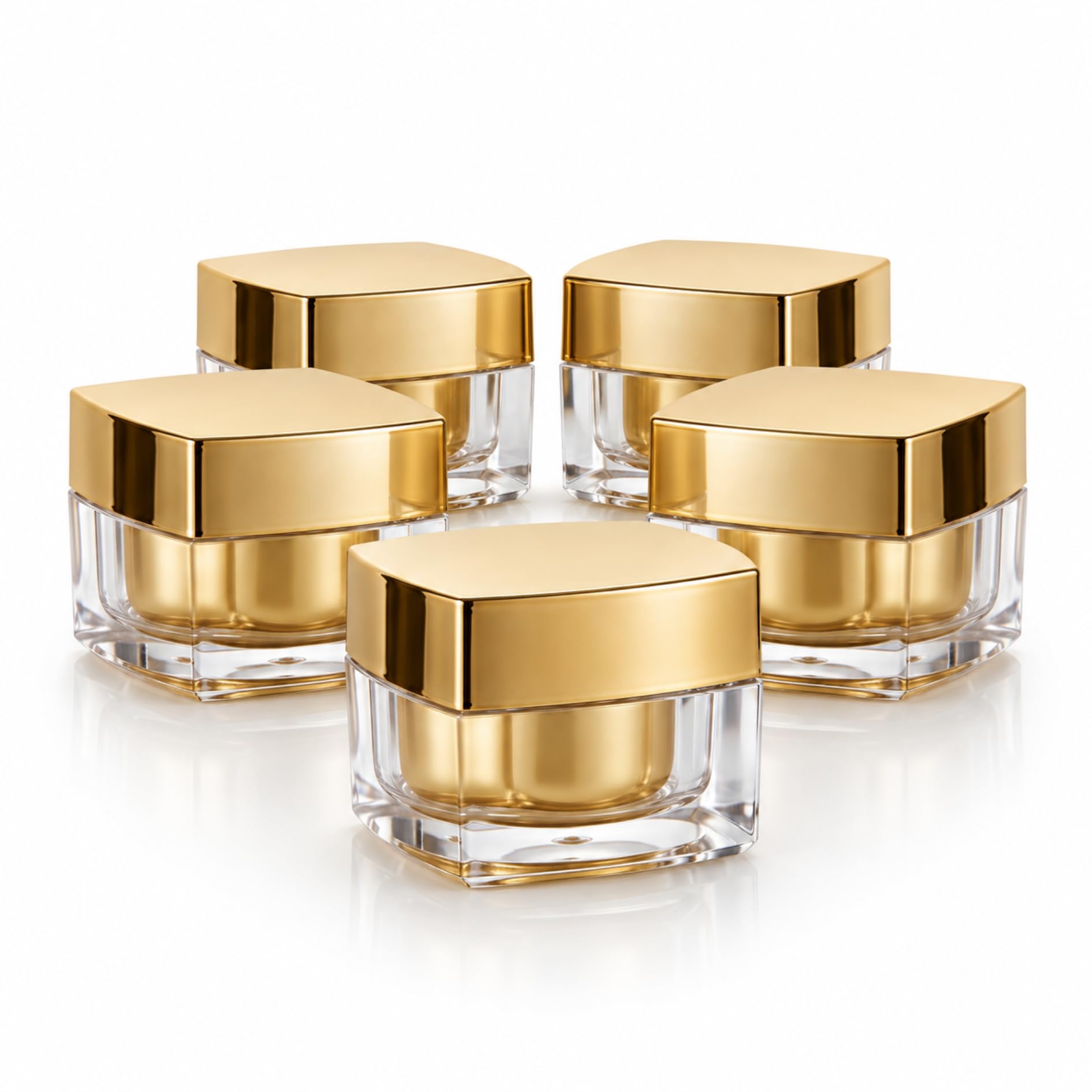 Square Empty Acrylic San Jar Transparent Cosmetic Container With Leakproof Inner Lids For Lip Balms, Lip Scrubs, Body Butters, Eyeshadow,Makeup & Diy Cosmetics Beauty Products(Gold, 50 gm) (Pack Of 5)-image-30