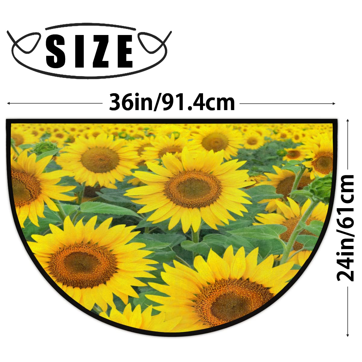 Halbrunde Fußmatte Mit Sonnenblumen-Muster – Rutschfeste Anti-Ermüdungsmatte 91,4 X 61 Cm Für Eingang, Küche & Bad