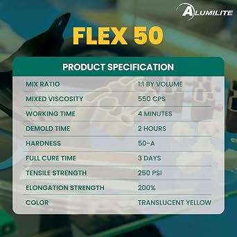 Alumilite Flex 50 Urethane Rubber, 32 oz, Medium-Firm Casting Resin for Molds & Prototypes, with Shore Hardness of 50A, Ideal for Gaskets, Rubber Parts, Grips, High Detailed Flexible Silicone Molds