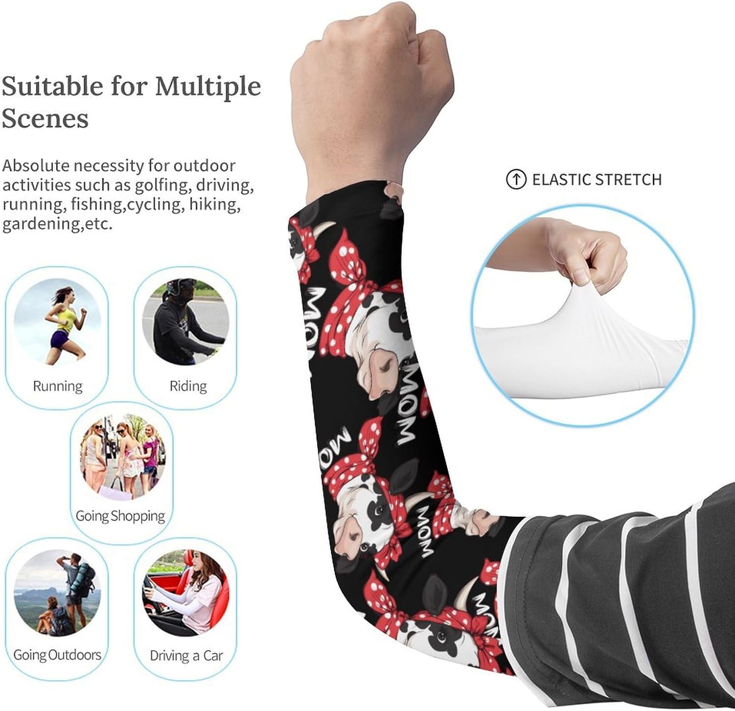 Cow-Print Farm Mama Arm Sleeves Sun Protection Sleeves Sports Cooling Arm Compression Sleeve for Men Women