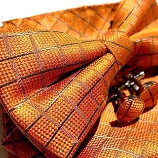 蝶ネクタイ ポケットチーフカフス 3点セット オレンジ チェック