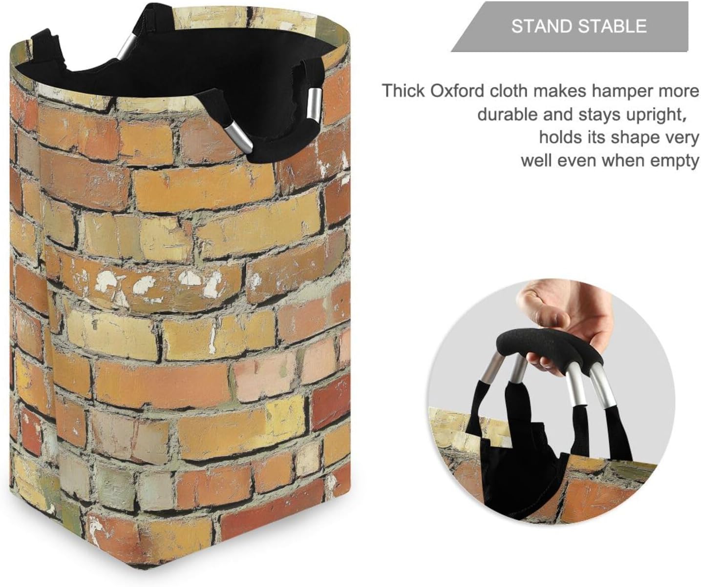 AIXIWAWA Bricks Wall Laundry Basket Hamper 1 Pack, Collapsible Clothes Holder Dorm Home Laundry Bag with Handles