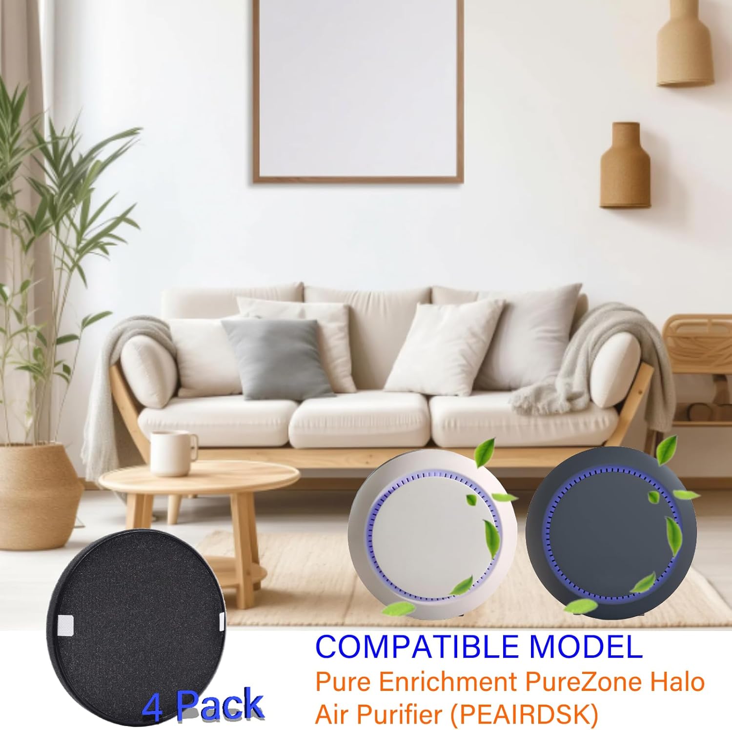4 Pack PureZone Halo Replacement Filter for Pure Enrichment PureZone Halo Air Purifier PEAIRDSK, 2 in 1, H13 True HEPA with Activated Carbon Pre-Filter