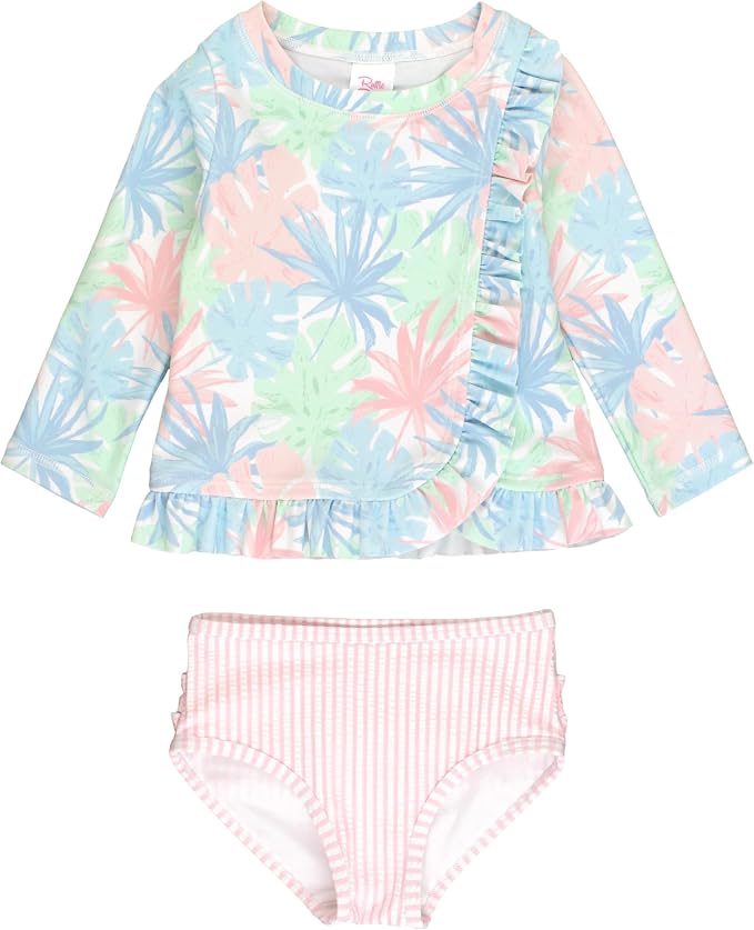 Rufflebutts Rash Guard Amazon.com: RuffleButts Pastel Palms Long Sleeve Ruffled Rash Guard 2 ...
