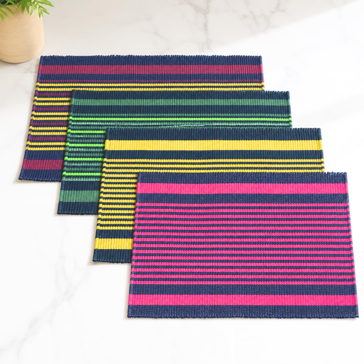 Door Mat Set of 4, Cotton Blend Kitchen Mats, 60 X 40 cm, Striped Match Design, Super Absorbent Quick Dry Bath Mat | Soft Cotton Door Mat for Entrance, Bathroom, Outdoor & Indoor (Color 1)-image-19
