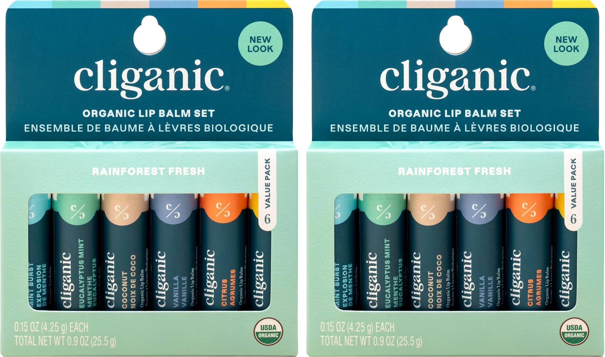 Cliganic Organic Lip Balm Set (2 Packs of 6 Tubes), 100% Natural Moisturizer for Cracked & Dry Lips
