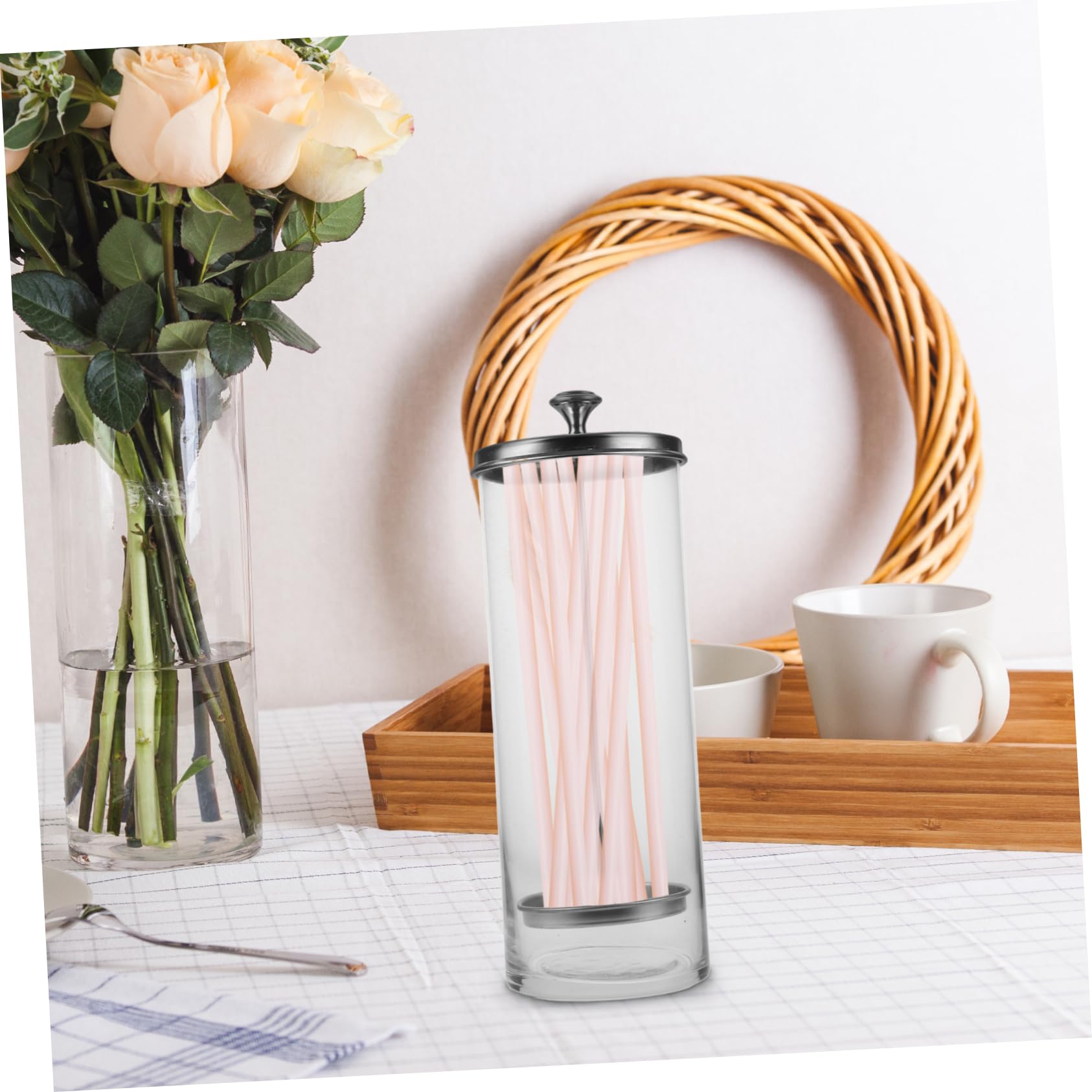 AUTSUPPL Home Storage Bucket for Straws Utensils Straw Dispenser Elegant Counter Organizer for Kitchen Utensils for Tidy Cooking Spaces