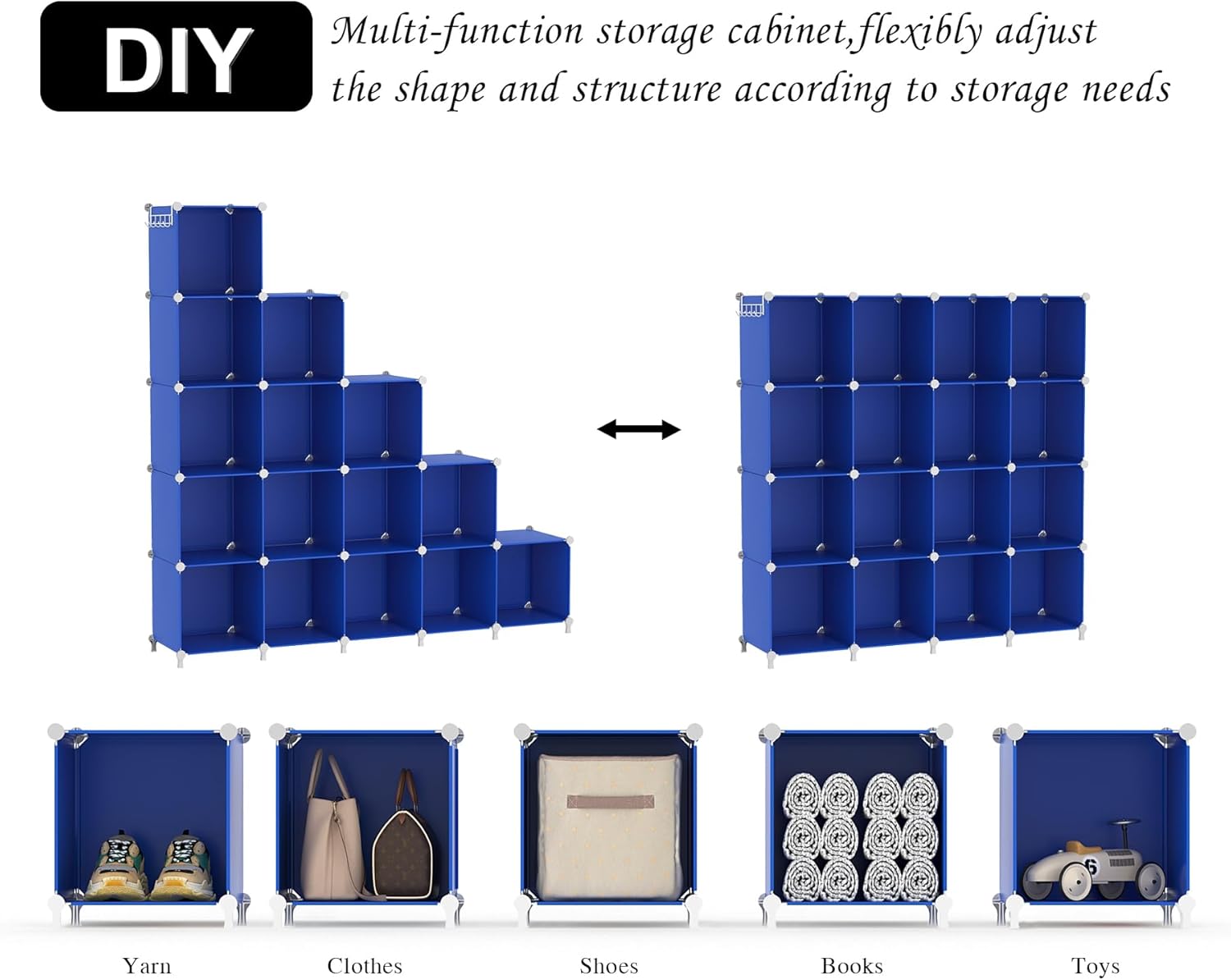 AWTATOS Cube Storage Organizer, 16 Cube Closet Organizers and Storage Shelves, DIY Stackable Bookshelf for Bedroom, Home, Admiral Blue