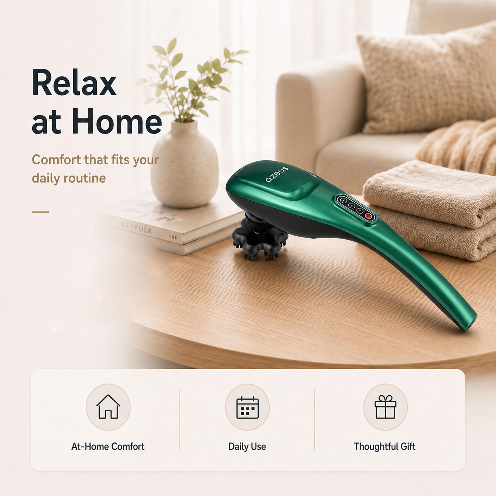 MEGAWISE Massaggiatore manuale per la schiena, il collo, le spalle, la vita e le gambe (cordless, verde scuro)