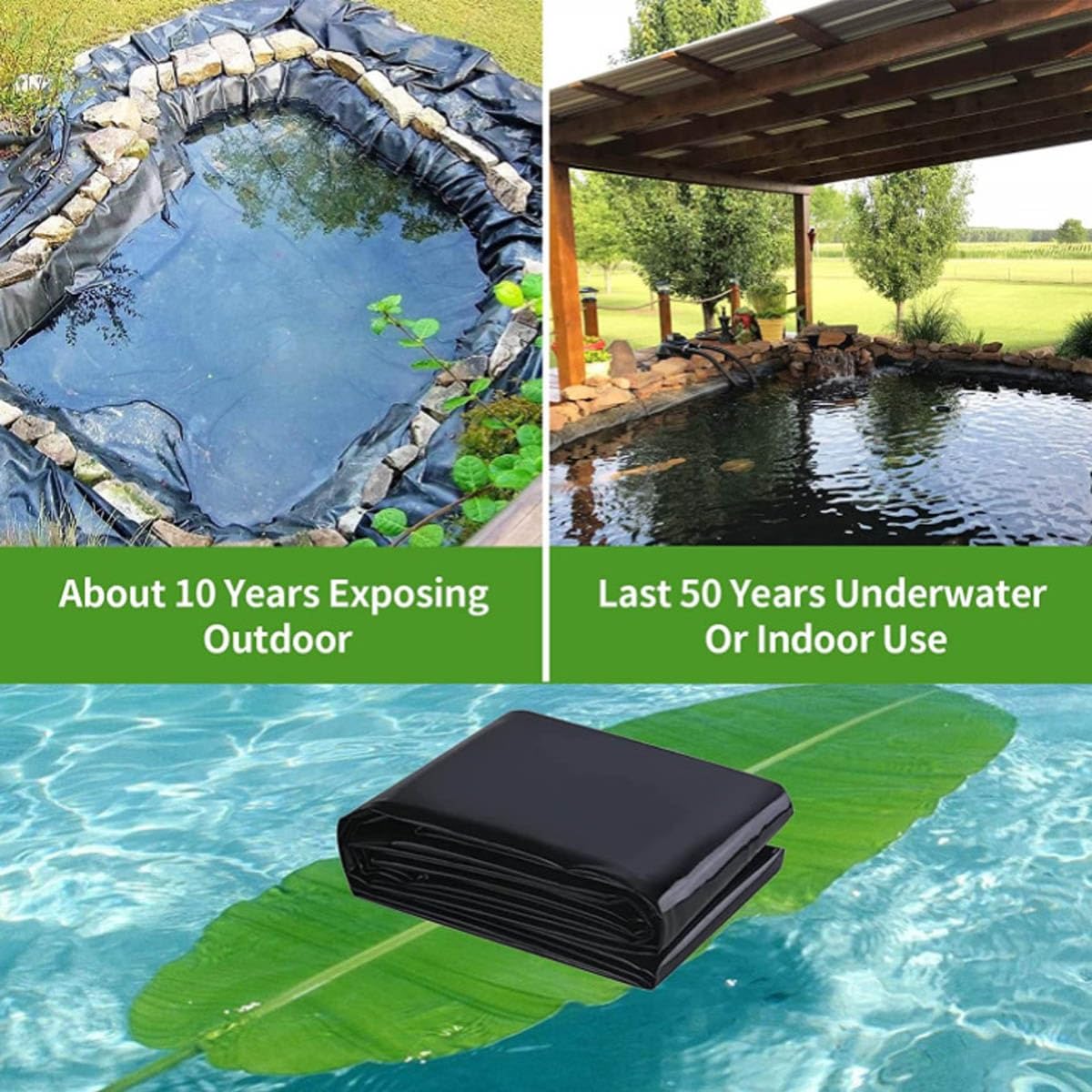 Revestimiento flexible de polietileno de alta densidad para estanques, membrana impermeable de 0,12 mm de grosor, para estanques, cascadas y agricultura, fácil de instalar, disponible en tamaños de 5