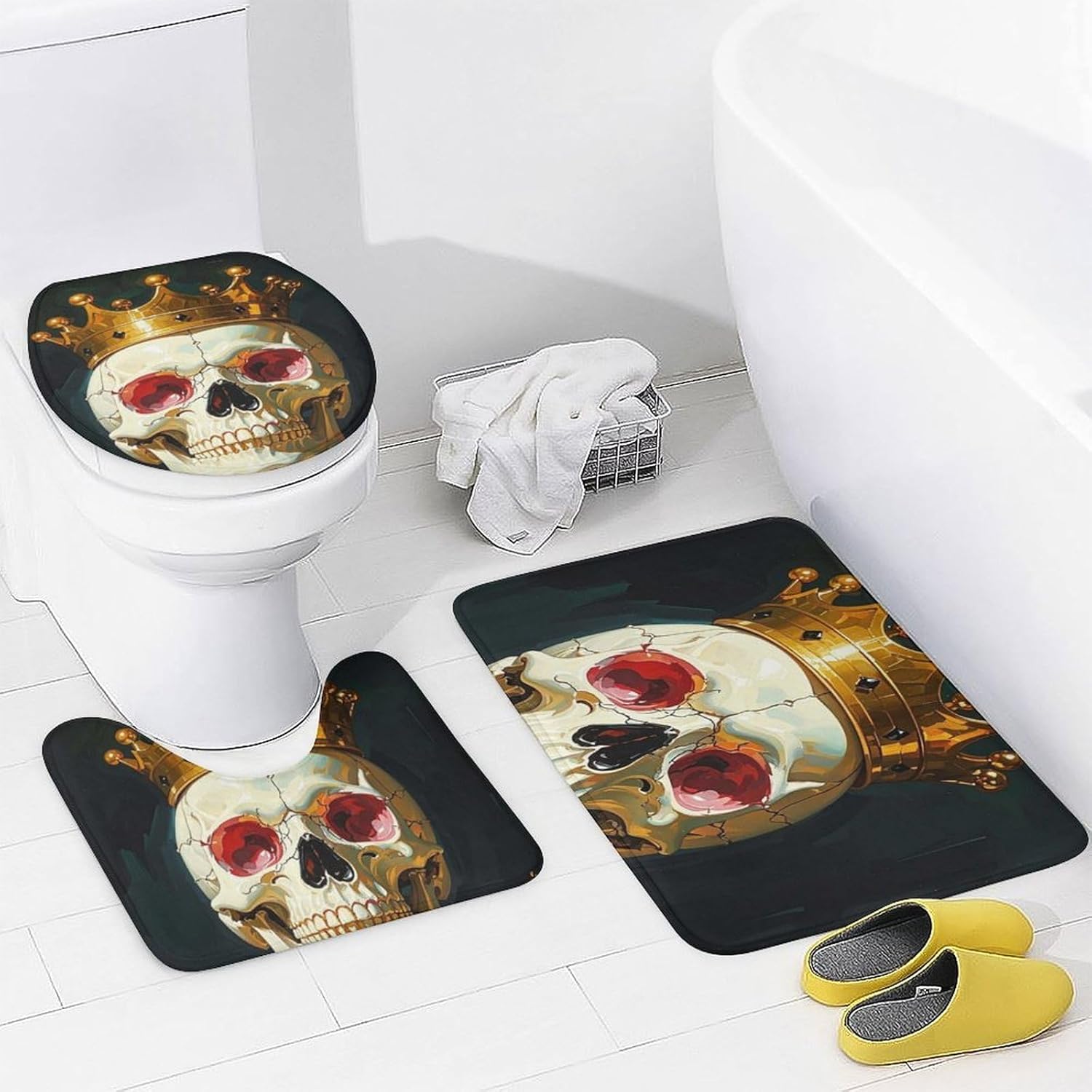 Victorian Art Shower Curtain Set 4 Piece, Non-Slip Bath Mat with Toilet Lid Cover and Waterproof Shower Curtain with 12 Hooks, Complete Bathroom Set for Home Decor