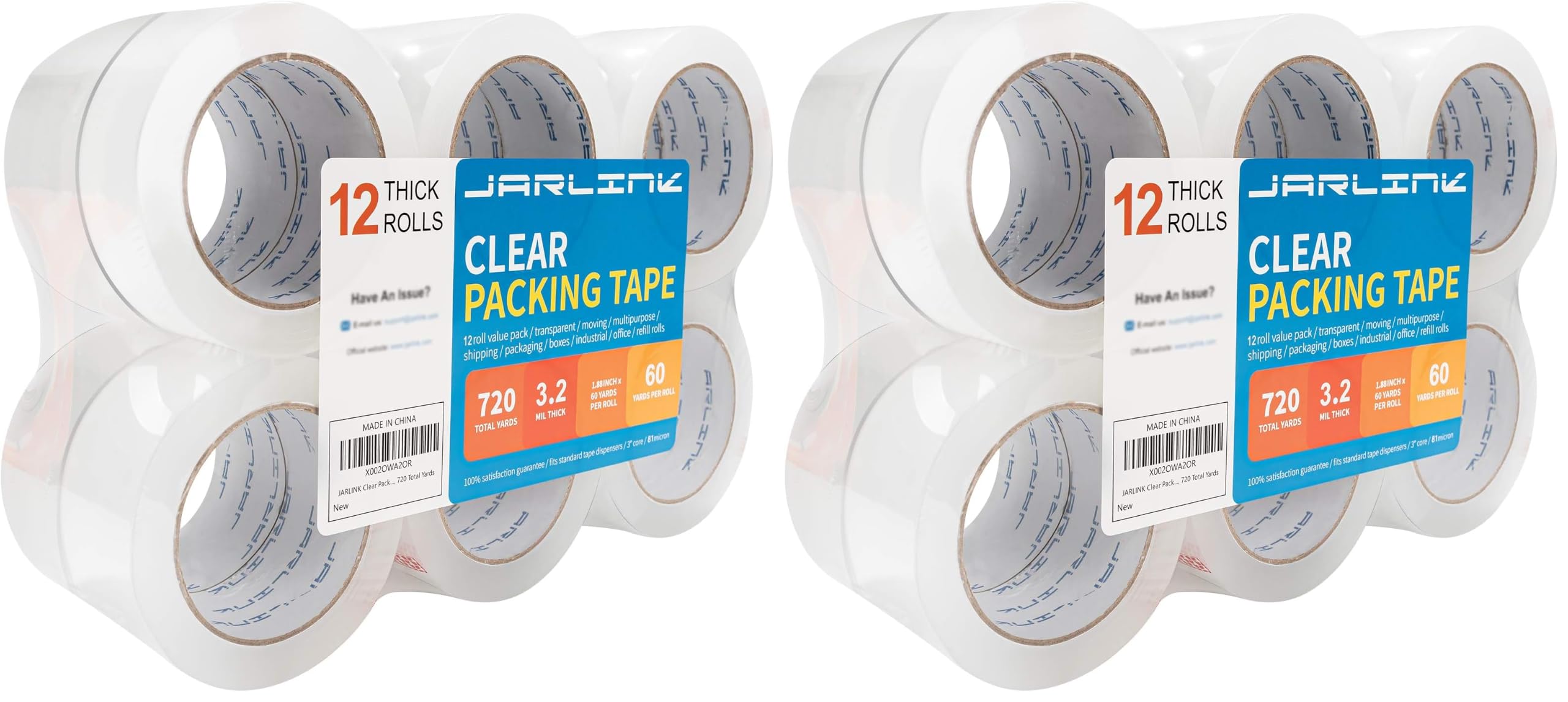 JARLINK 12 Rolls Clear Packing Tape, Heavy Duty Packaging Tape (Pack of 2)