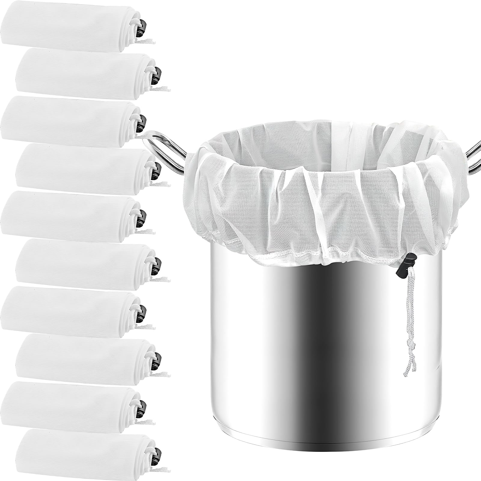 10 Stück Filterbeutel, 250 Micro, 66 x 56 cm, Polyester, mit Kordelzug | Wiederverwendbare Press- und Siebbeutel für Wein, Kaffee, Fruchtsaft und Marmelade – große Öffnung für leichtes Befüllen
