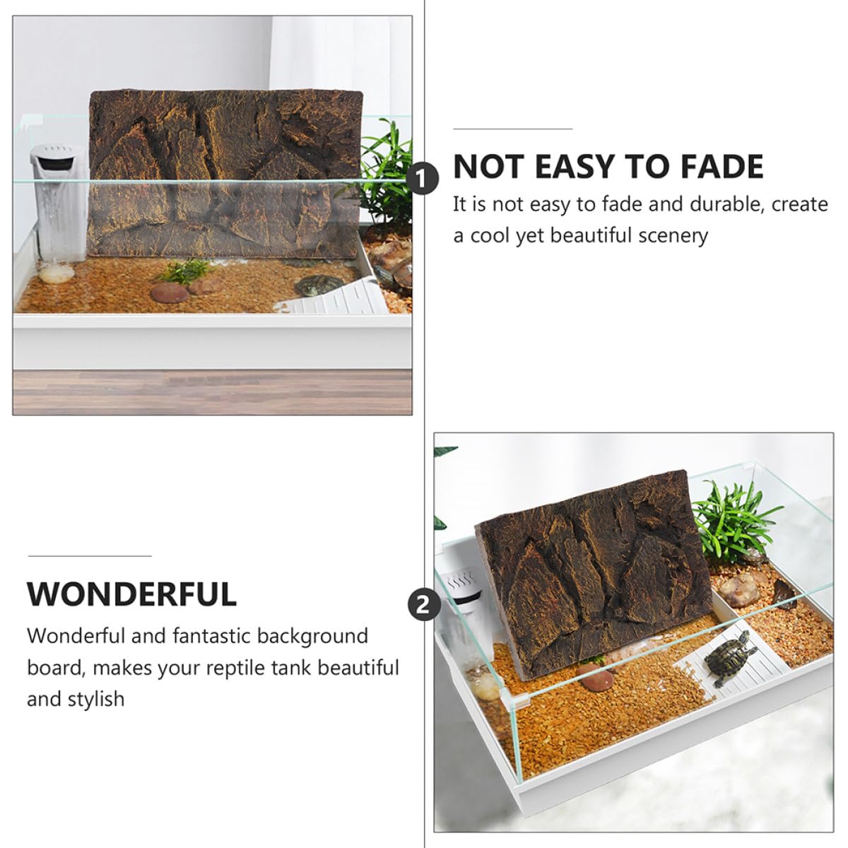LALAFINA Fondo Decorativo para Terrario de Reptiles 3D en PU, Tablero de 2 Piezas Aspecto Natural y Alta Simulación para Acuarios y Cajas de Reptiles