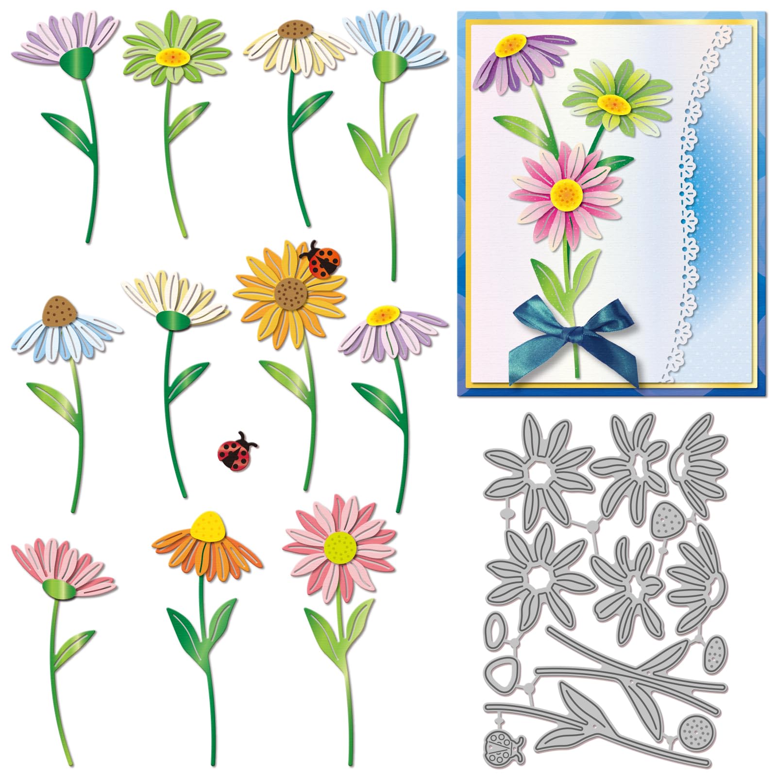 GLOBLELAND Layered Daisy Cutting Dies for Card Making Ladybug Metal Die Cuts Flowers Die Cut Dies for DIY Embossing Scrapbooking Paper Crafts Decor โ image 1
