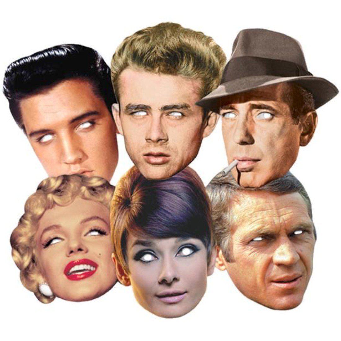 Sponsored Ad – Hollywood Party Masks Classic Set of 6 (Audrey Hepburn, Marilyn, Elvis, Humphrey Bogart, Dean and McQueen) - Includes 6X4 Star Photo
