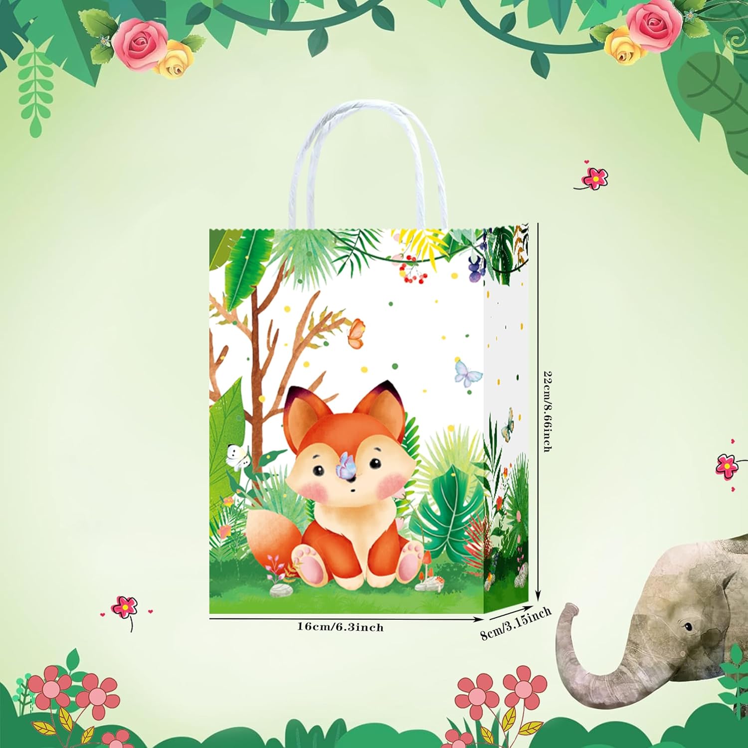 W WINTMING Paper Gift Bags for Birthday 16Pcs Safari Animals Party Favor Bags with Handles Woodland Print Paper Candy Bags Goodie Bags for Wrapping Gifts Jungle Theme Party Supplies - Image 2
