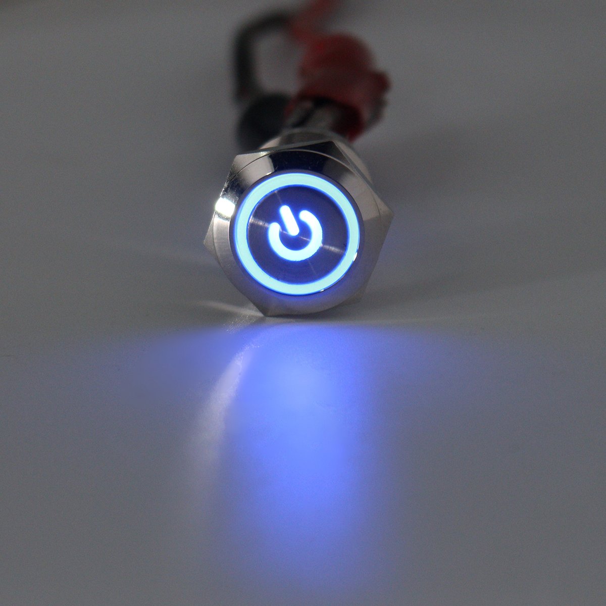 5 Pin 19mm LED Silver Steel Push Button Latching Power Switch Waterproof 12V LaDicha - Blue