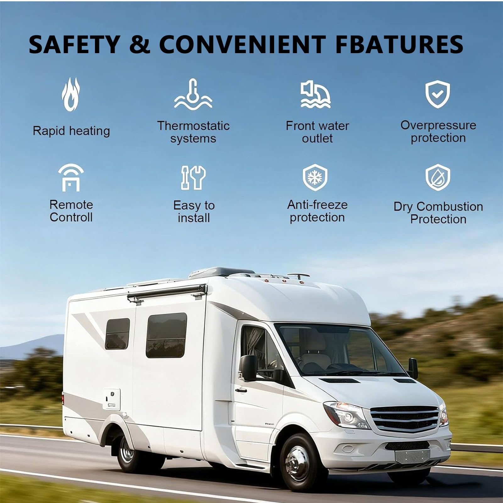 Calentador de agua sin agua para autocaravanas, 12 V CC