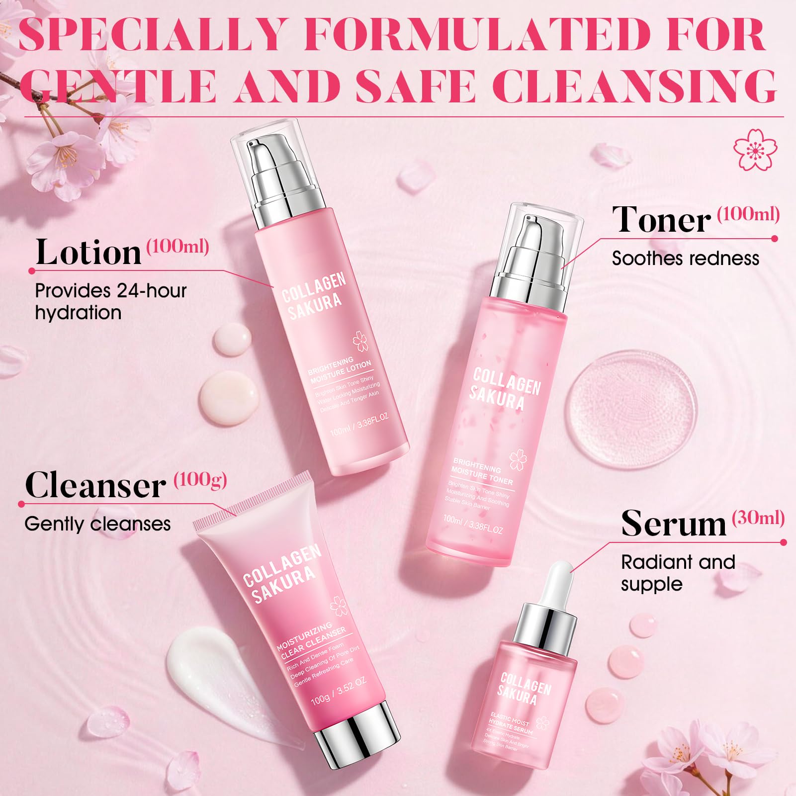 Sakura Coffrets de Soins pour la Peau, Coffret Skincare, Coffret Beauté Ado Fille, avec Crème pour Mains, Crème Visage, Lotion Tonique, Lait, Nettoyant, Masque Visage, Contour des Yeux, Sérum, 12Pcs