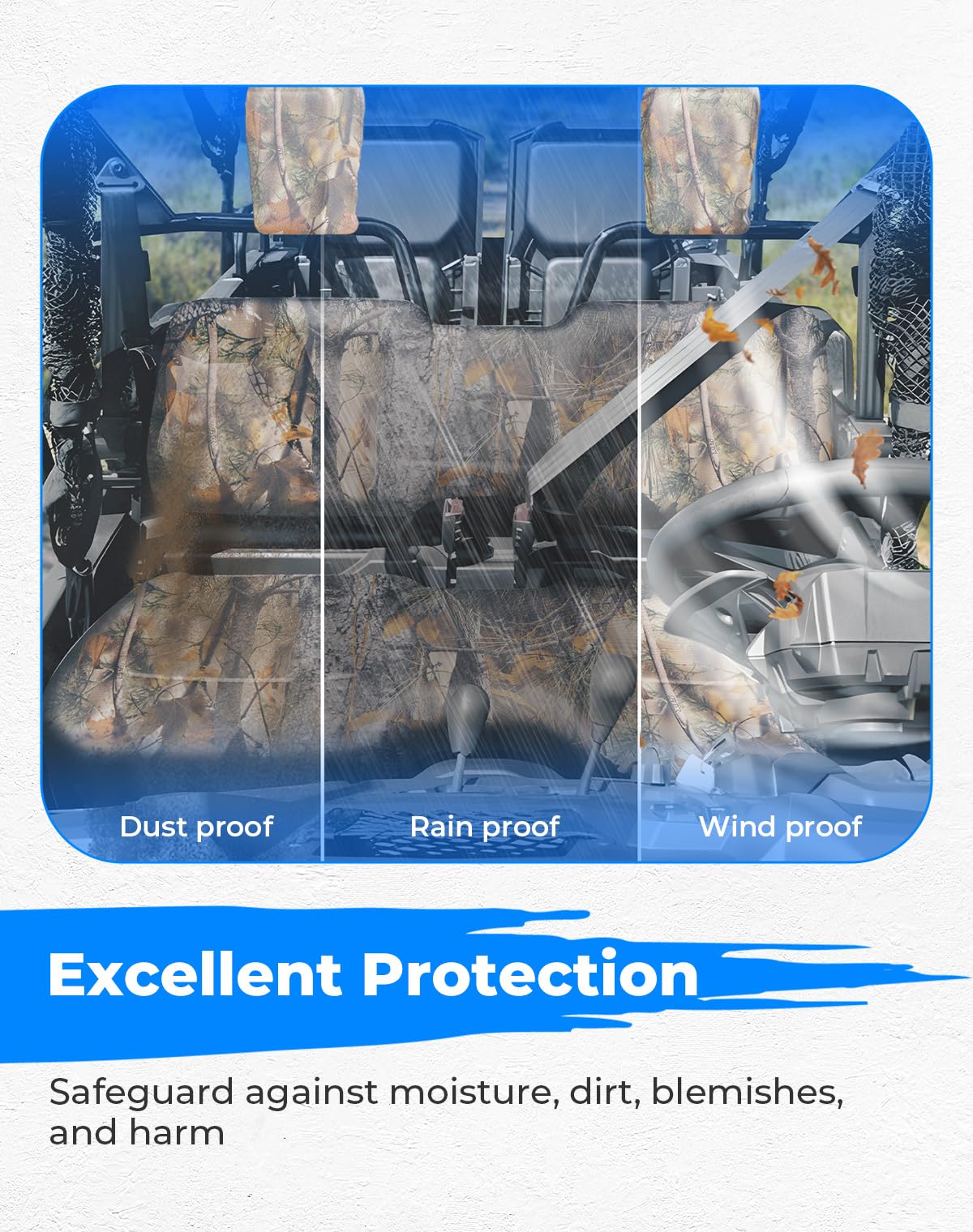 KEMIMOTO UTV Seat Covers Compatible with 2014-2024 Pioneer 700 700-4, All-Weather Protection, UV Scratch Resistant, Water-Resistant 1680D Oxford Fabric, Anti-Slip Secure Fit, Accessories (Camo Color)