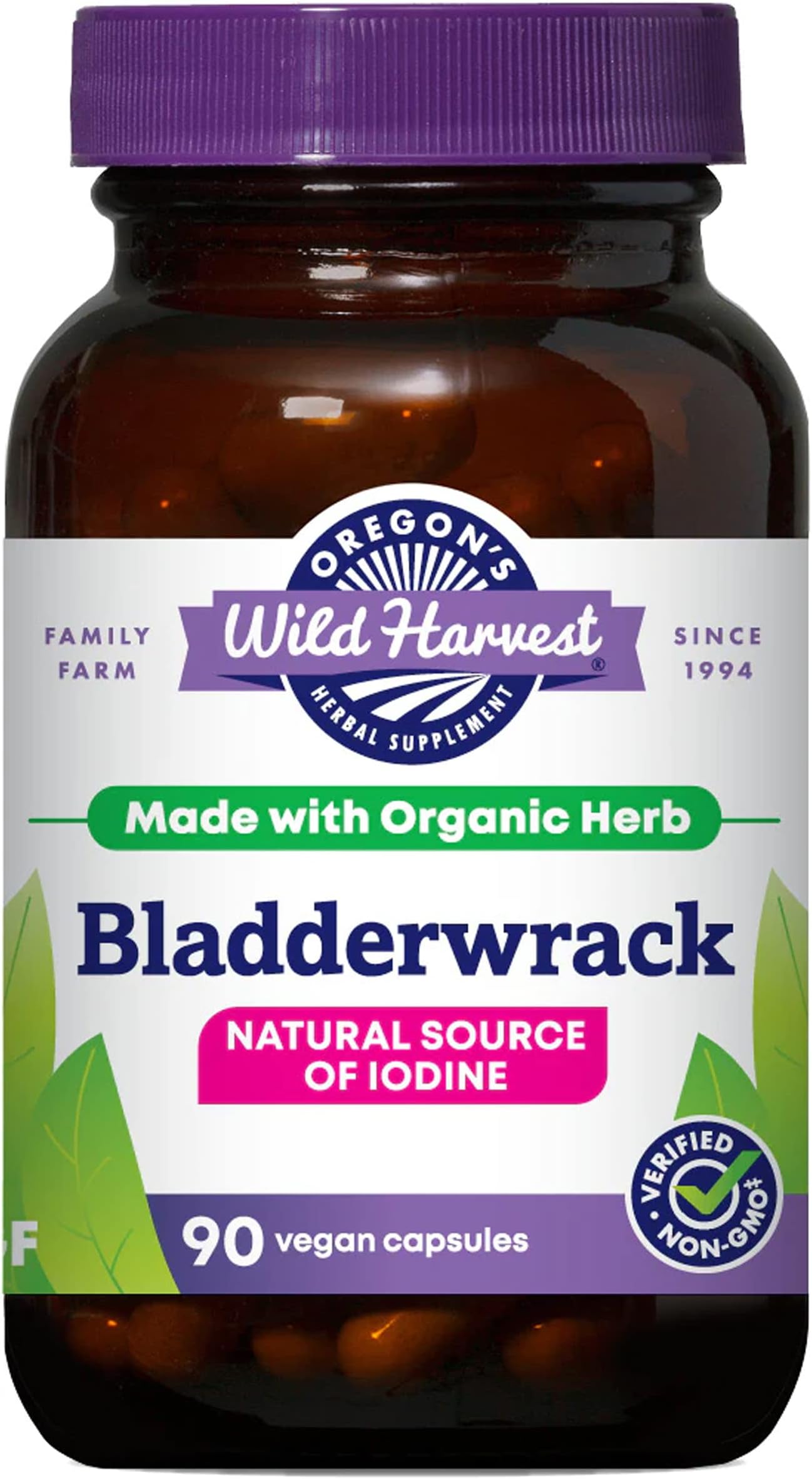 Bladderwrack Organic Non-GMO pullulan (Plant sourced) Vegan Capsules, 90 Count