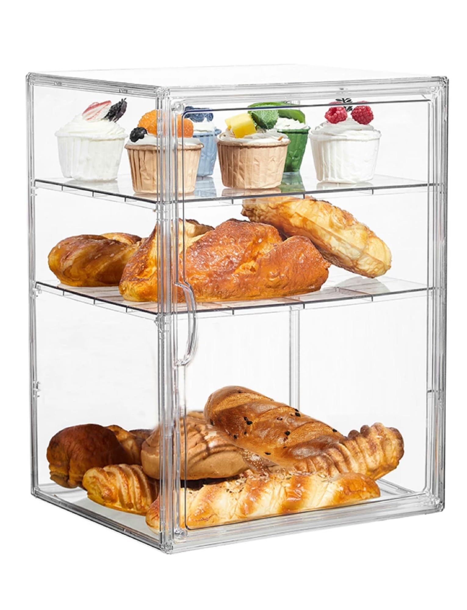 Vitrina de panadería, vitrina de postres de acrílico transparente con estantes extraíbles para pasteles, pasteles y donas