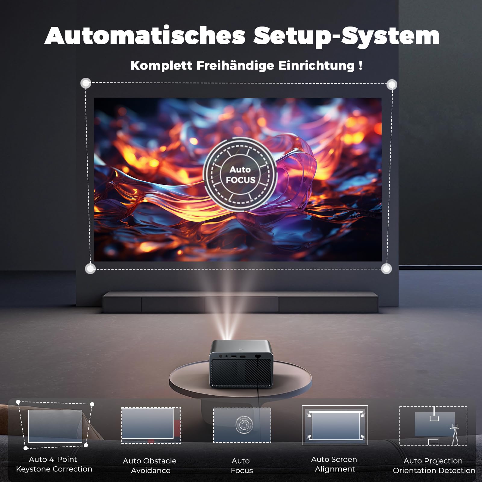 Proiettore 4K [800+ app per Netflix, browser e TV in diretta, configurazione AI Car e controllo CEC] Full HD 1080P 1300 ANSI Lisowod Smart Projector con WiFi 6, Bluetooth 5.2, Dolby Audio, Home Cinema