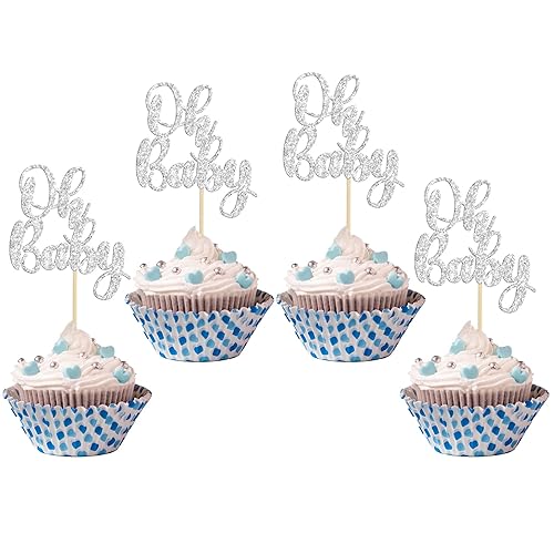 Miniatura 35 de Gyufise 36 piezas Oh Baby Cupcake Toppers Glitter Baby Shower Cupcake Picks Oh Baby Cake Decoraciones para revelación de género Baby Shower Niños