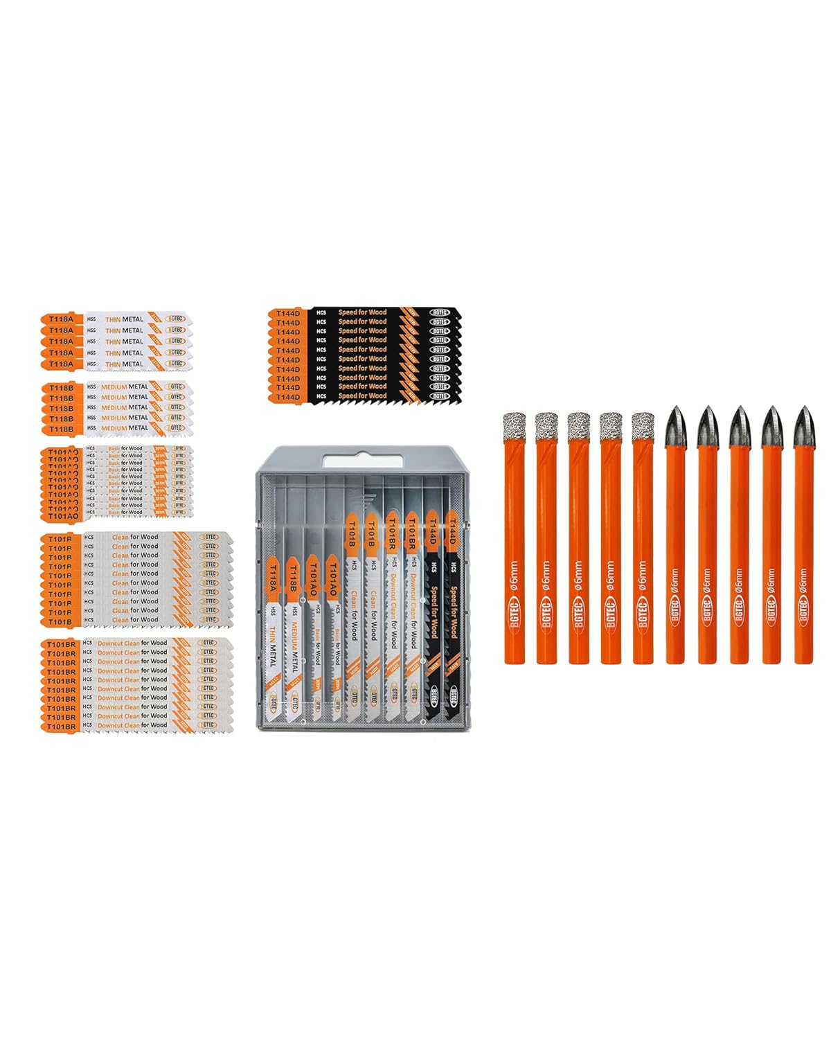 50PCS T Shank Jigsaw Blades Set for Wood Plastic Metal and Dry Diamond Drill Bit Set 5pcs 1/4" for Granite,Marble,Masonry, Concrete, Tile/Ceramic