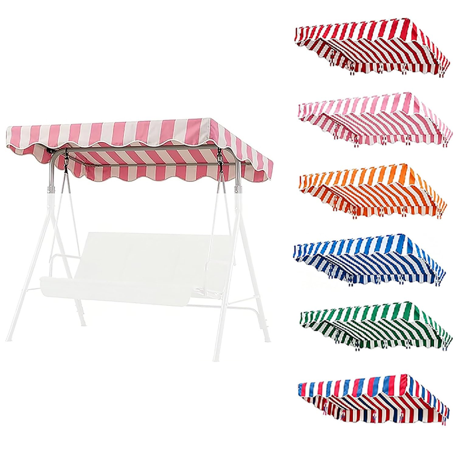 YCXHGK Striped Swing Canopy Replacement Cover 2/3 Seater, 63×43.3in 76.8×45.3in Garden Hammock Chair Top Cover Shade, Striped Porch Swing Top Cloth(Pink,164x114cm/64.6x44.9in)