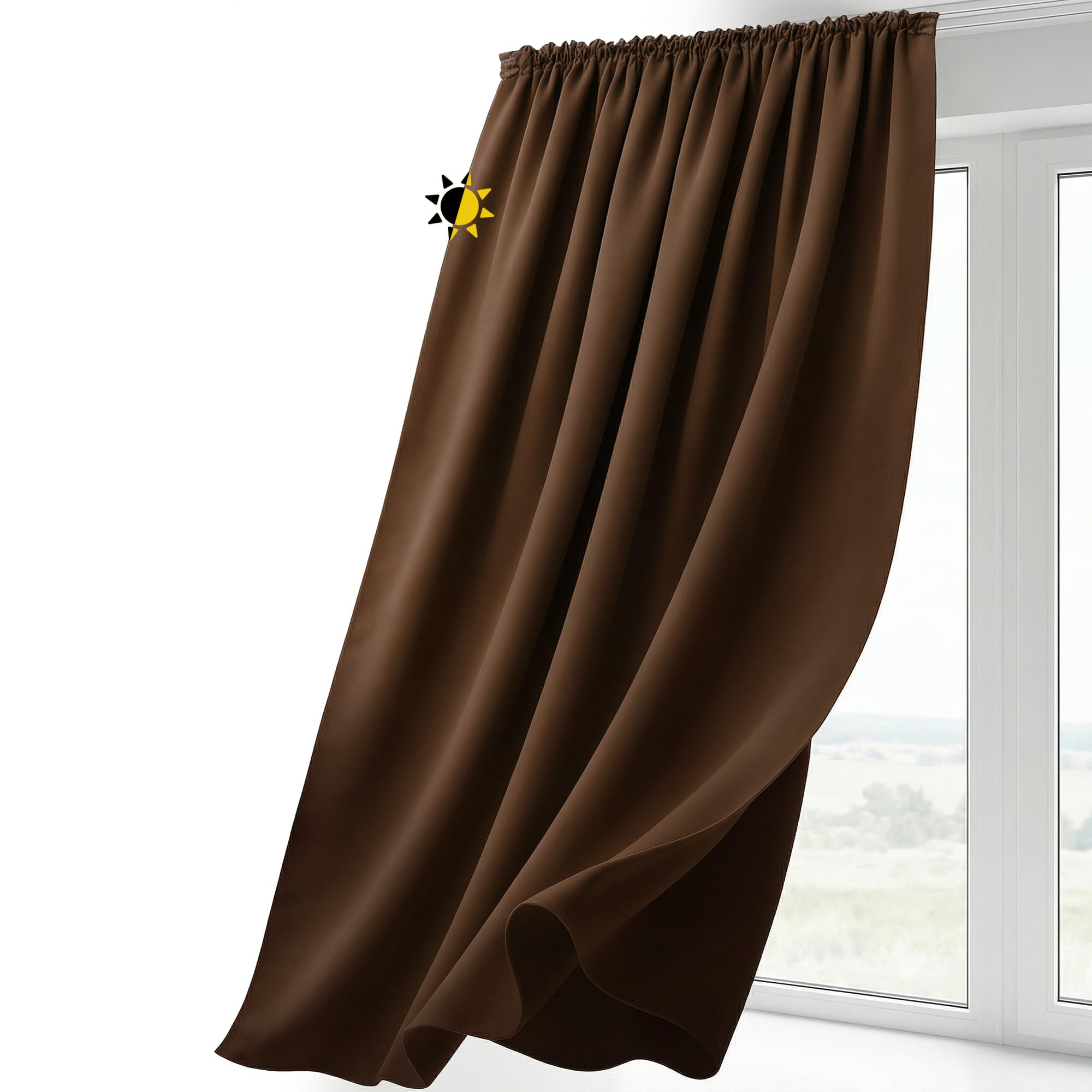 BEAUTEX Verdunkelungsgardine mit Kräuselband U-Band, Blackout Vorhang Blickdicht abdunkelnd, Größe und Farbe wählbar (Breite: 140 cm, Höhe: 225 cm, Dunkelbraun)