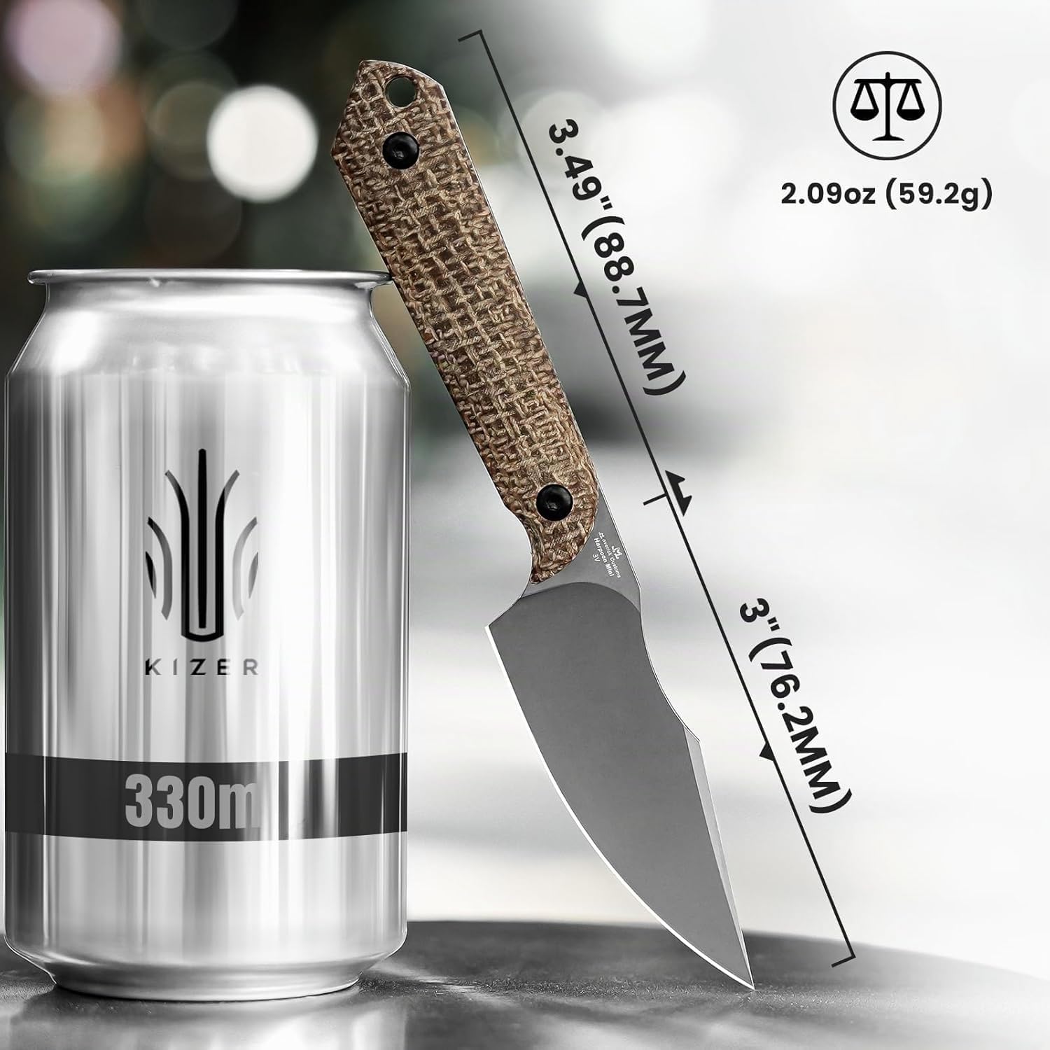 Kizer 1040SM1 Mini Harpoon Cuchillo, Hoja 3V 8.5 cm, Micarta - EDC Profesional Supervivencia Camping con Funda