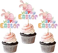 Vista 26 de Ercadio 24 piezas de decoración para tartas, con temática de conejo de Pascua para cumpleaños de primavera, suministros de fiesta de baby shower