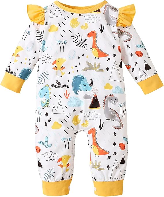 Amazon Co Jp 男の子のワンピース 恐竜の女の子 赤ちゃんの袖 しわくちゃの赤ちゃんのキャラクタープリントよろよろと歩いている男の子 服 ファッション小物