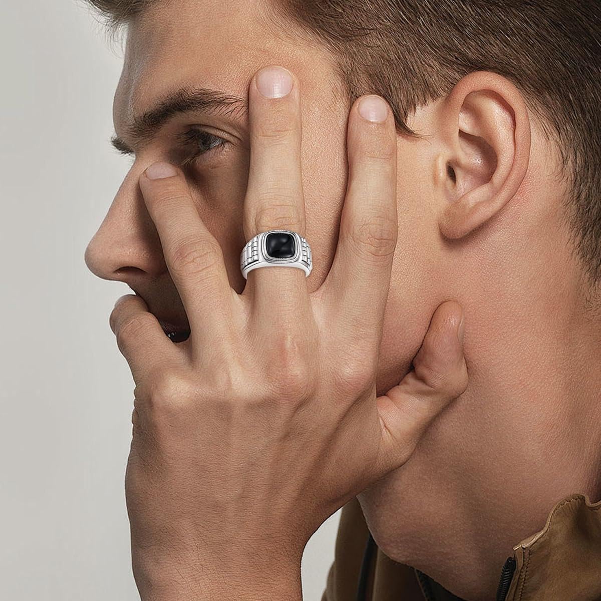 925 Sterling Silver Genuine Black Onyx Signet Ring for Men Statement Ring Gemstone Handmade Jewelry for Father Onyx Lover in Size - Image 3